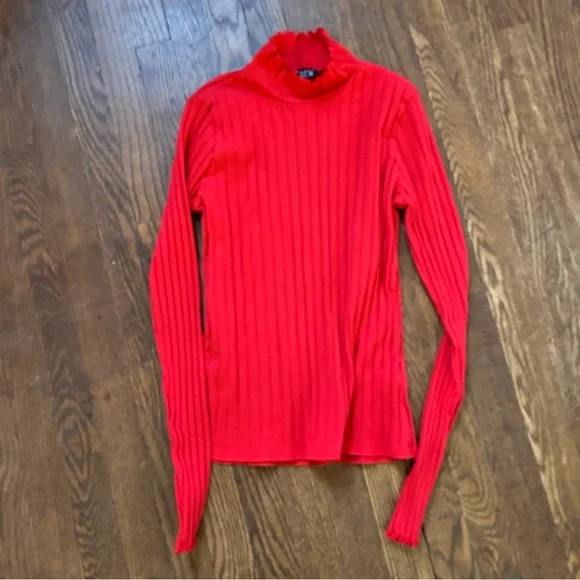 J. Crew Women's Pointelle Red Turtle Neck Top - Picture 4 of 5